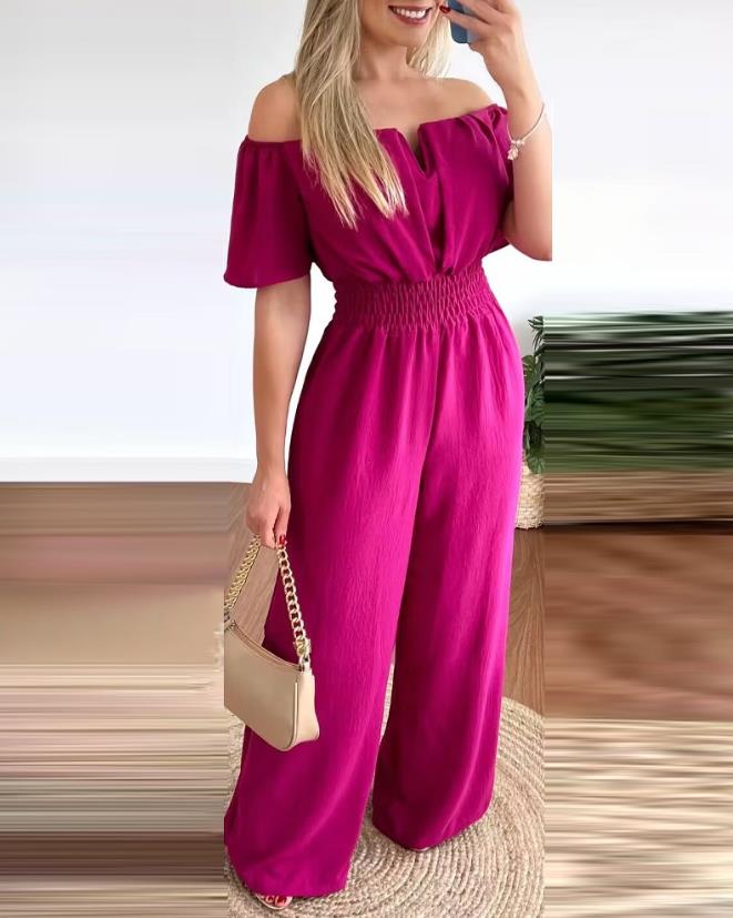 Dames off-shoulder jumpsuit - stijlvolle elastische taille, veelzijdige outfit voor casual en avondlook