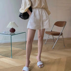 Witte linnen shorts met trekkoord - Bakkermode.nl