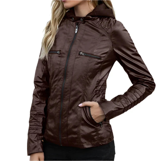 Leren jas met capuchon voor dames – ritssluiting aan de voorkant - Bakkermode.nl