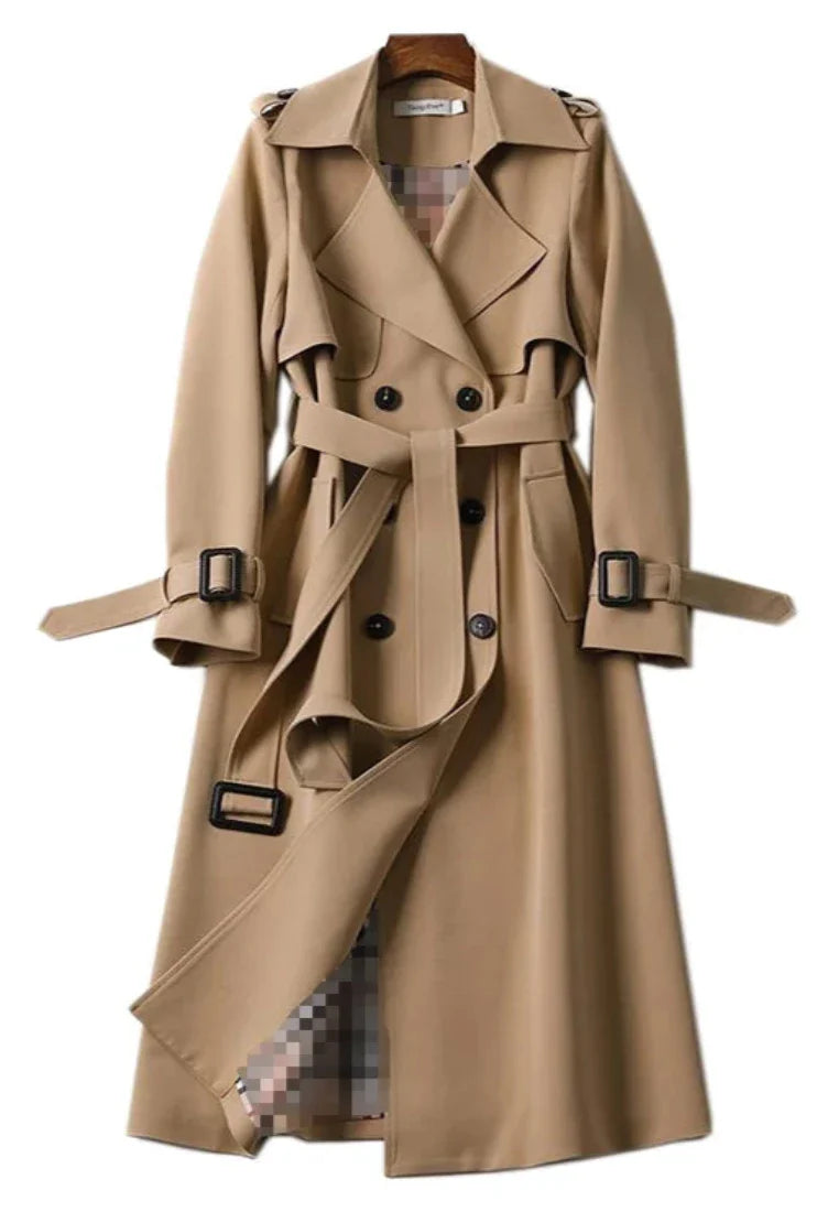 Trenchcoat met dubbele knopenrij voor dames - lange jas met ceintuur - Bakkermode.nl
