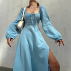 Jurk met lange mouwen en split - Bakkermode.nl