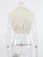 Beige mouwloze blazer top - Bakkermode.nl