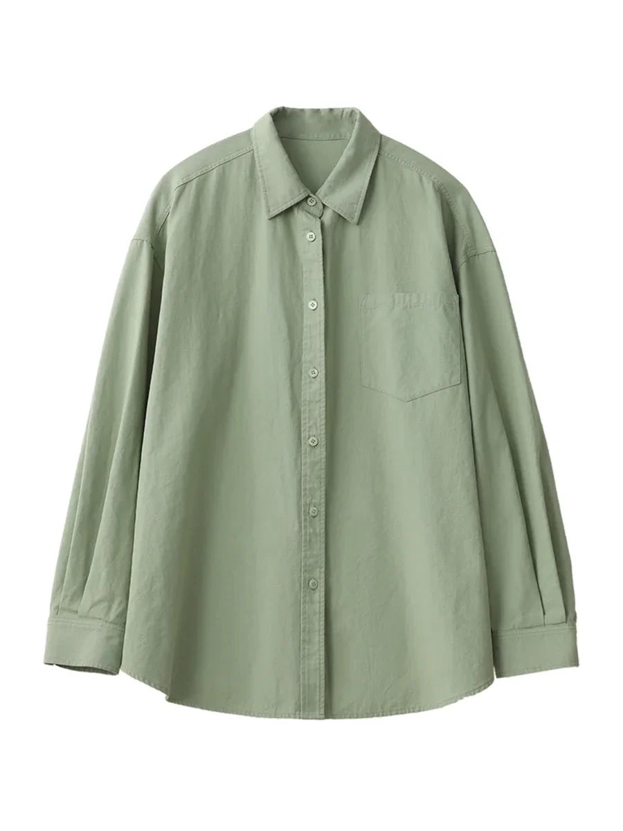 Groene oversized blouse met borstzak - Bakkermode.nl