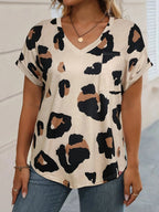 Abstracte luipaardprint v-hals t-shirt - Bakkermode.nl