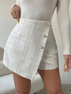 Witte geruite skort met knopen - Bakkermode.nl