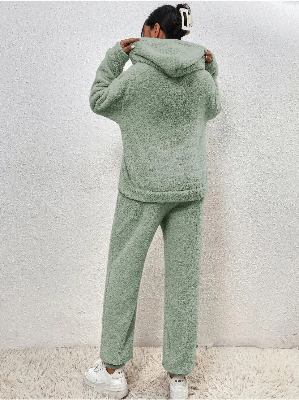 2-delige teddy tracksuit set - ultra-zachte dames loungewear met capuchon