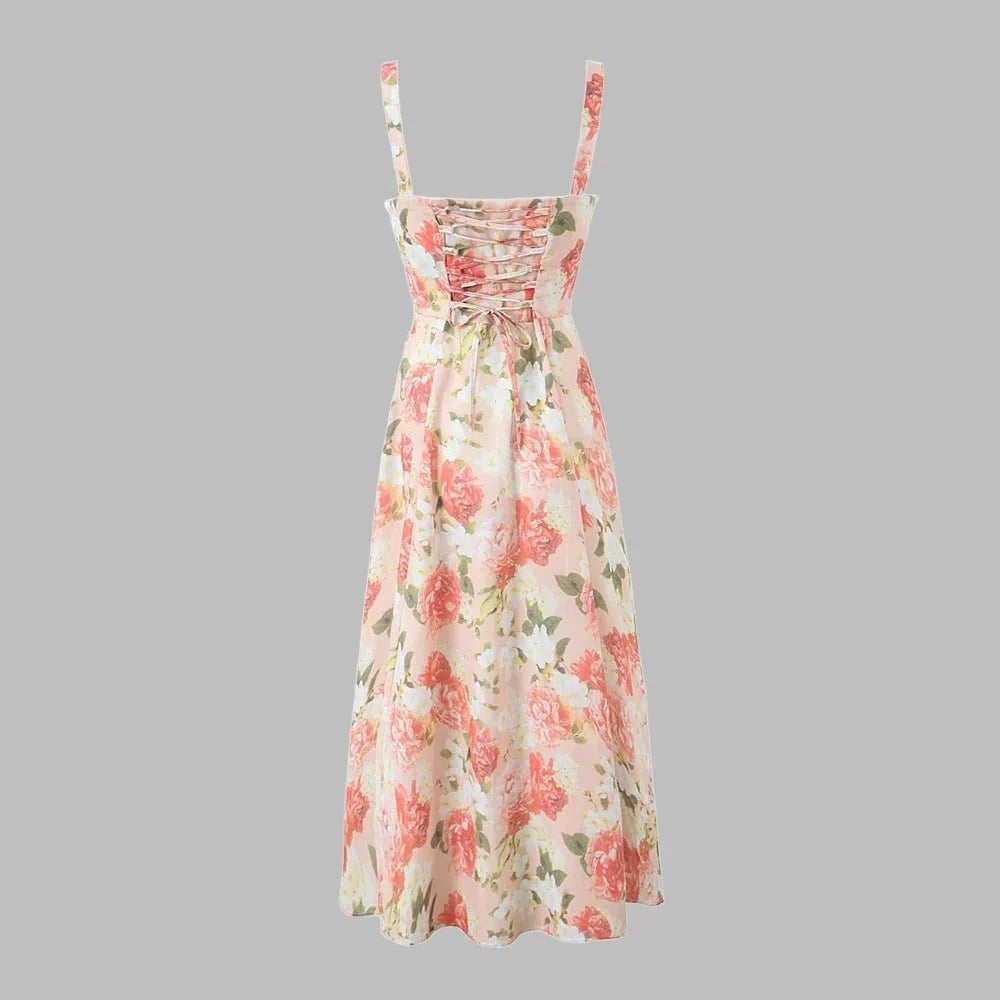 Bloemenjurk met strikbandjes en split - Bakkermode.nl