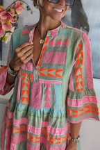 Artistieke midi-jurk - multi-kleurige dames zomertunic