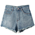 Hoge taille denim shorts met rafels - Bakkermode.nl
