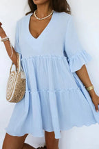 Babydoll jurk met ruches - Bakkermode.nl