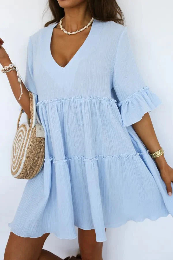 Babydoll jurk met ruches - Bakkermode.nl