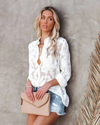 Dames doorzichtige blouse met bloemenprint - lichte elegante casual wear in wit