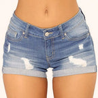 Gescheurde denim shorts met omgeslagen zoom - Bakkermode.nl