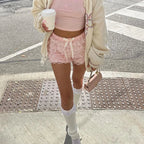 Luchtige kanten shorts met strik - Bakkermode.nl