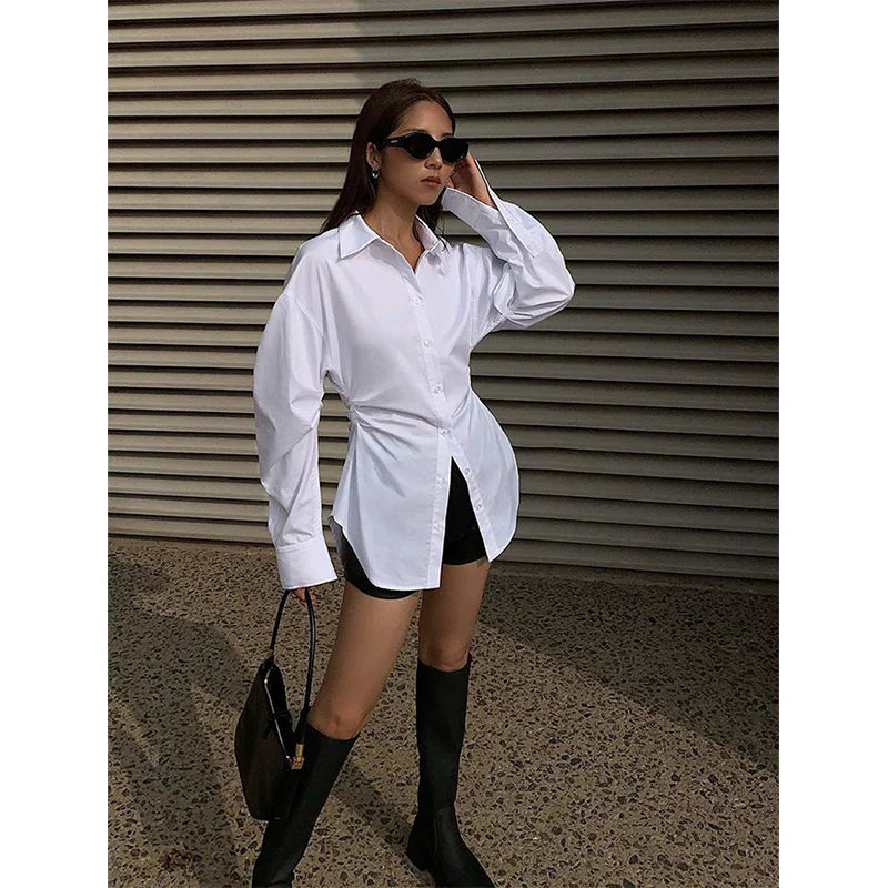 Witte oversized blouse met lange mouwen - Bakkermode.nl