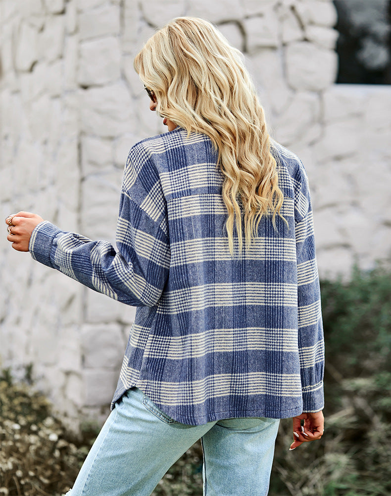 Dames tops relaxed fit blauwe geruite blouse - oversized flanel voor casual look