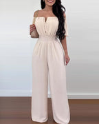 Dames off-shoulder jumpsuit - stijlvolle elastische taille, veelzijdige outfit voor casual en avondlook