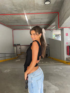 Chique zwarte top met ruches - Bakkermode.nl