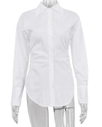 Witte getailleerde blouse met lange mouwen - Bakkermode.nl