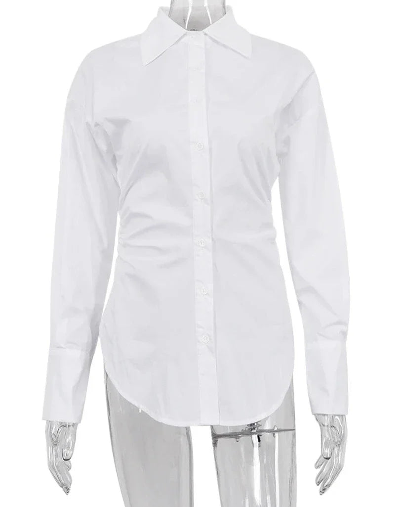 Witte getailleerde blouse met lange mouwen - Bakkermode.nl