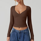 Fitted longsleeve top - elegante dames met v-hals