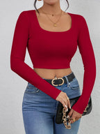 Geribbelde lange mouw crop top - vrouwelijke fitted top