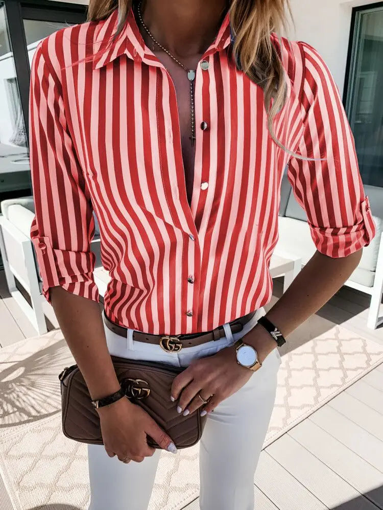 Dames gestreepte blouse - elegante button-up voor werk en casual