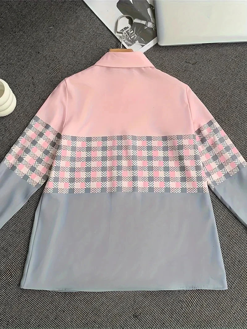 Blouse met kleurblokken en ruitpatroon - Bakkermode.nl