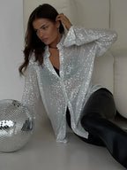 Zilveren pailletten blouse - Bakkermode.nl