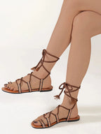 Bruine gladiatorsandalen met veters - Bakkermode.nl