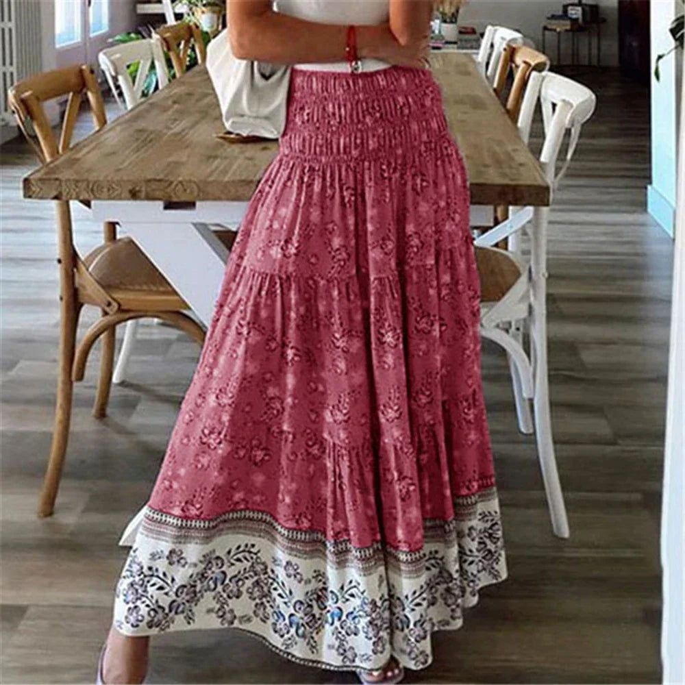 Maxirok - gelaagde boho-stijl rok met bloemprint