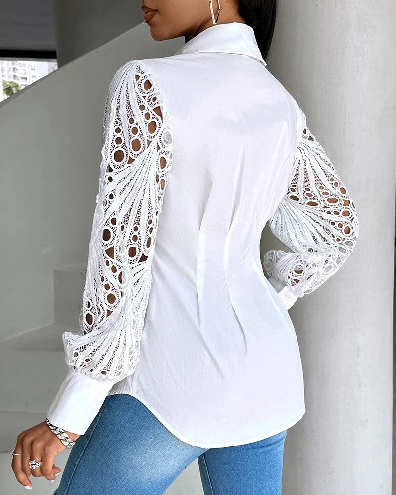 Witte blouse met kanten mouwen - Bakkermode.nl