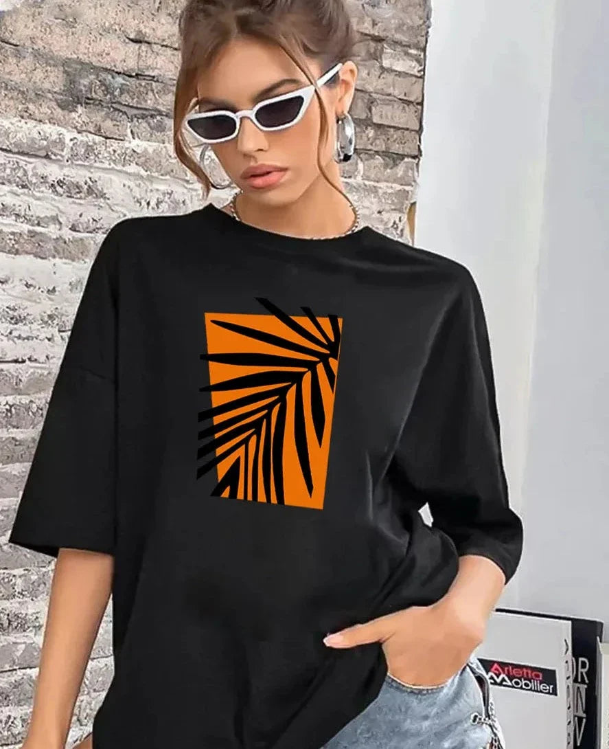 Vintage oranje blad print t-shirt - Bakkermode.nl