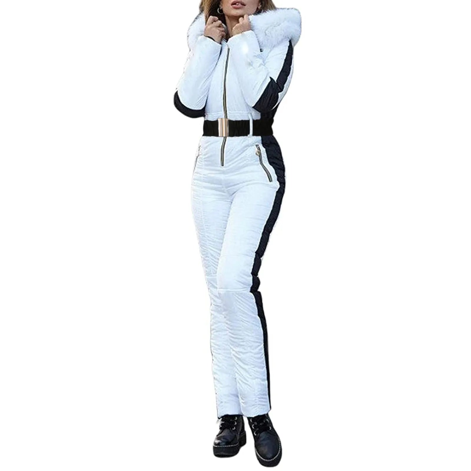 Dames jumpsuit - trendy gewatteerde overall met riem