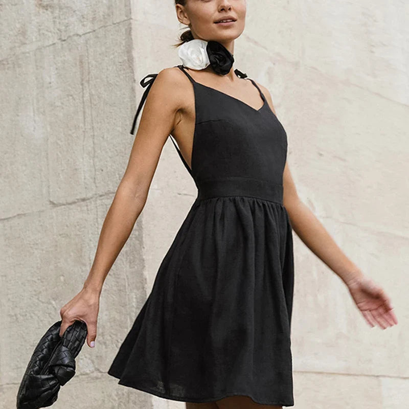 Jurk met strikbandjes en volle rok - Bakkermode.nl