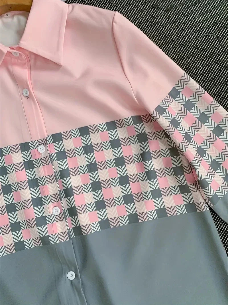 Blouse met kleurblokken en ruitpatroon - Bakkermode.nl