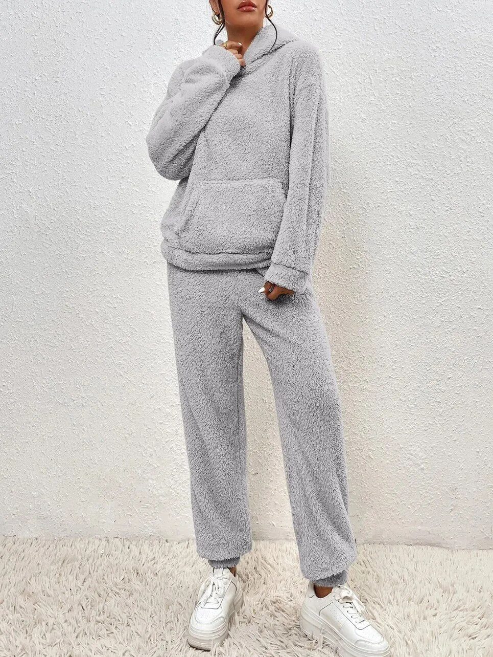 2-delige teddy tracksuit set - ultra-zachte dames loungewear met capuchon