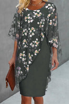 Elegante jurkje met bloemenoverlay - verfijnd damesjurkje met chiffon details