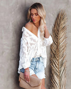 Dames blouse met bloemenprint - lichtgewicht witte top voor dagelijkse elegantie