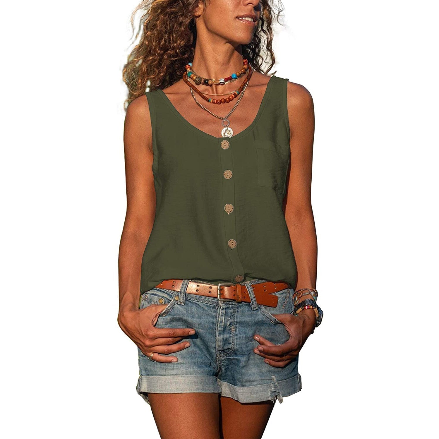 Dames knopen-tanktop - mouwloze top voor de zomer