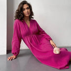 Midi-jurk met V-hals en ballonmouwen - Bakkermode.nl