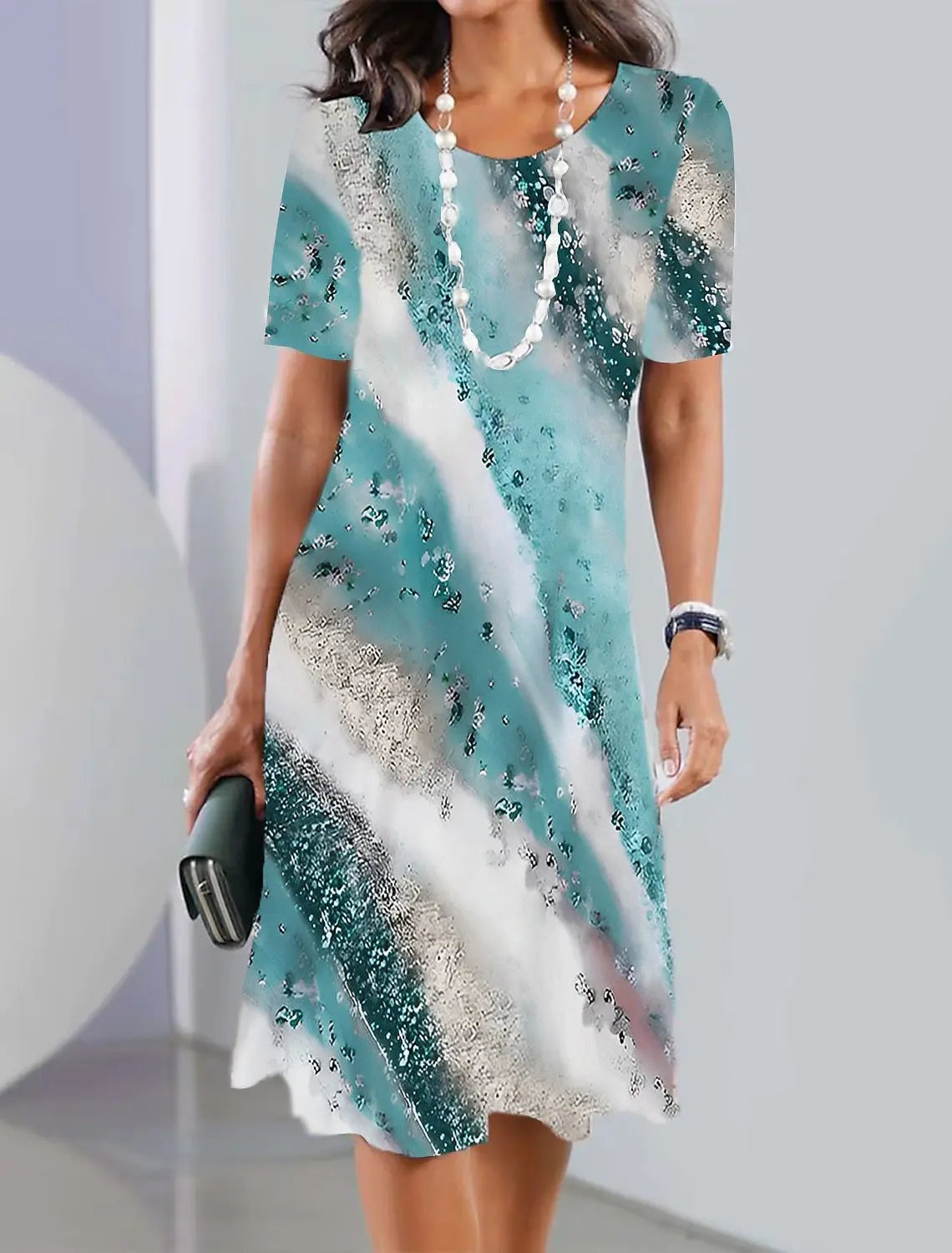 Geprinte shift jurk - stijlvolle jurk met korte mouwen voor dames