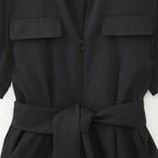 Dames casual jumpsuit korte mouwen met riem in grijs - stijlvolle zomerse outfit met praktische zakken