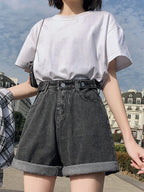 Hoge taille zwarte denim shorts - Bakkermode.nl