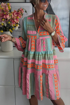 Artistieke midi-jurk - multi-kleurige dames zomertunic