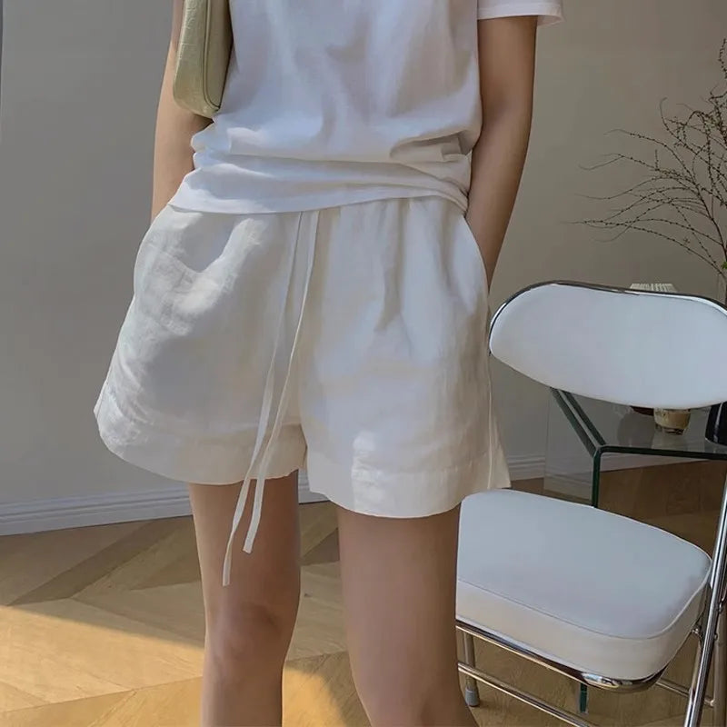 Witte linnen shorts met trekkoord - Bakkermode.nl