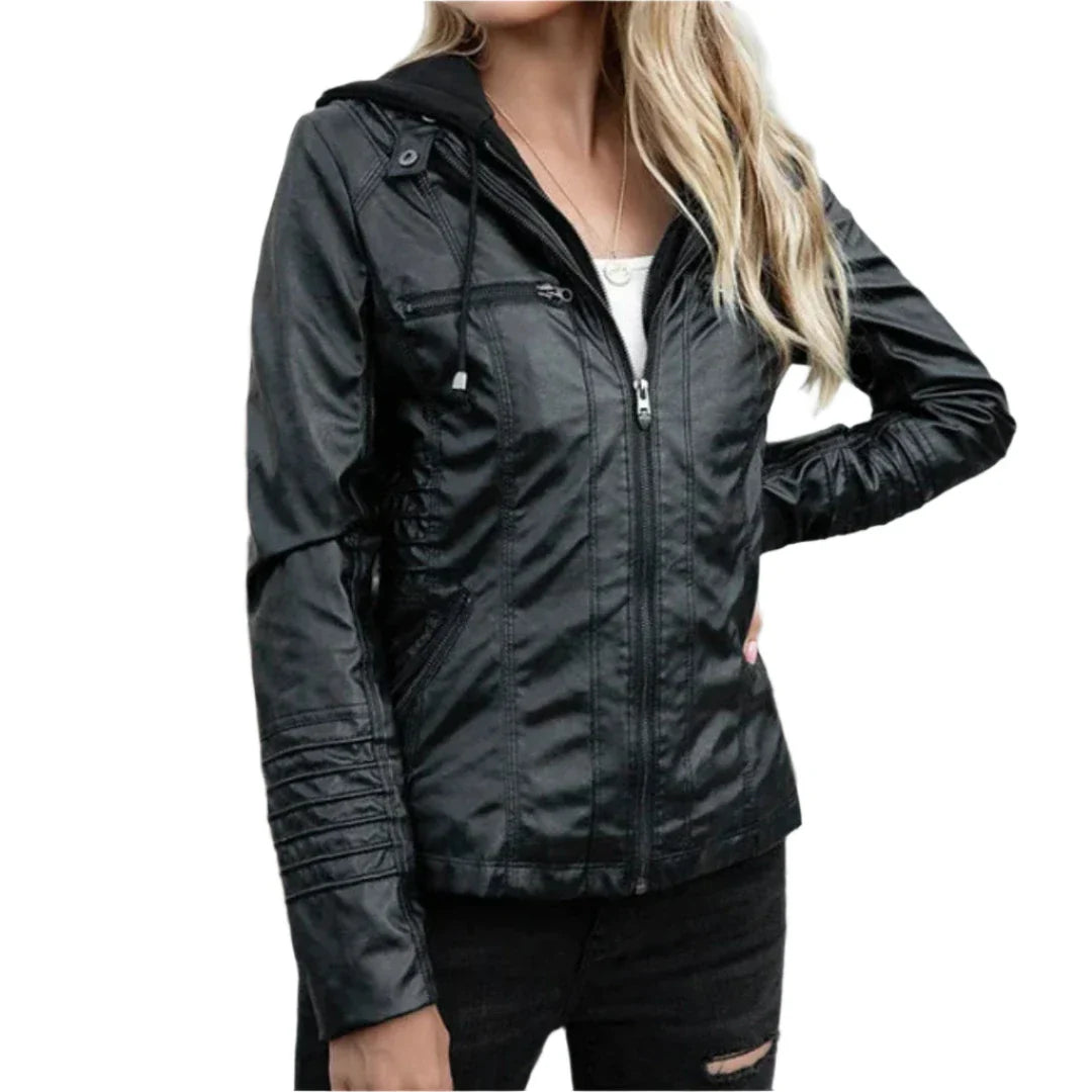 Leren jas met capuchon voor dames – ritssluiting aan de voorkant - Bakkermode.nl