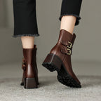 Winter leren enkellaarzen dames – zijrits en dikke hak - Bakkermode.nl