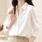 Witte zijden blouse met lange mouwen - Bakkermode.nl