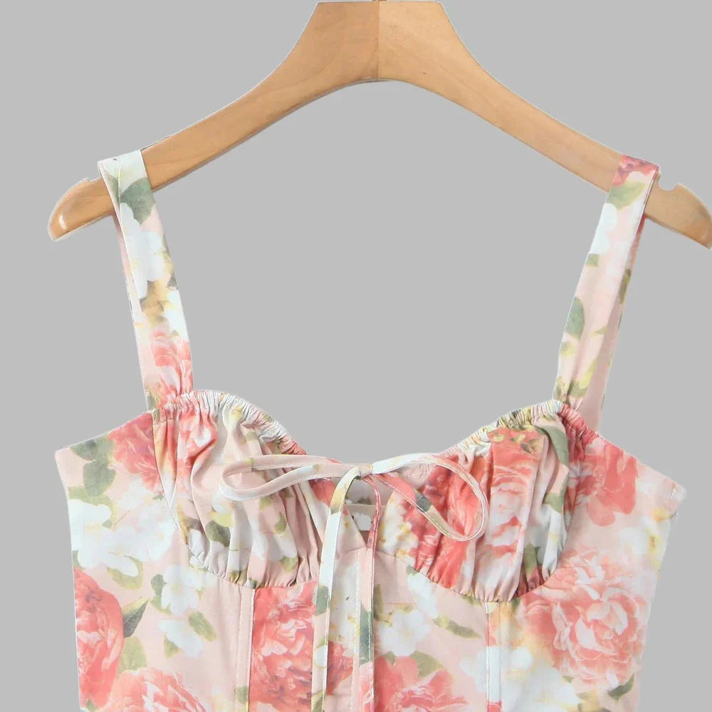 Bloemenjurk met strikbandjes en split - Bakkermode.nl